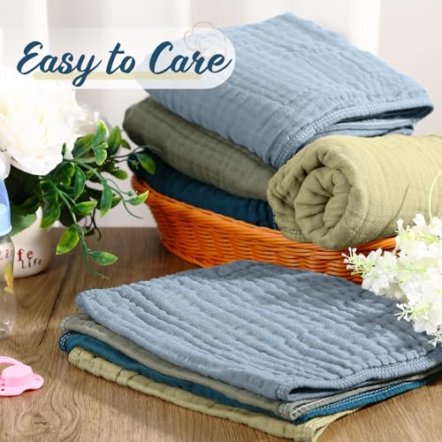 Image of VitalCozy 8 Pcs Baby Muslin Hooded Bath Towels and Washcloths, Muslin Hooded Baby Towels Absorbent Blankets for Gift Newborn Infant Shower (Dark Green,Dark Blue)