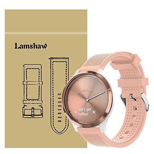 Lamshaw Classic Silicone Sport Replacement Straps for Garmin Vivomove HR/Garmin Vivoactive 3 (Silicone-Pink)