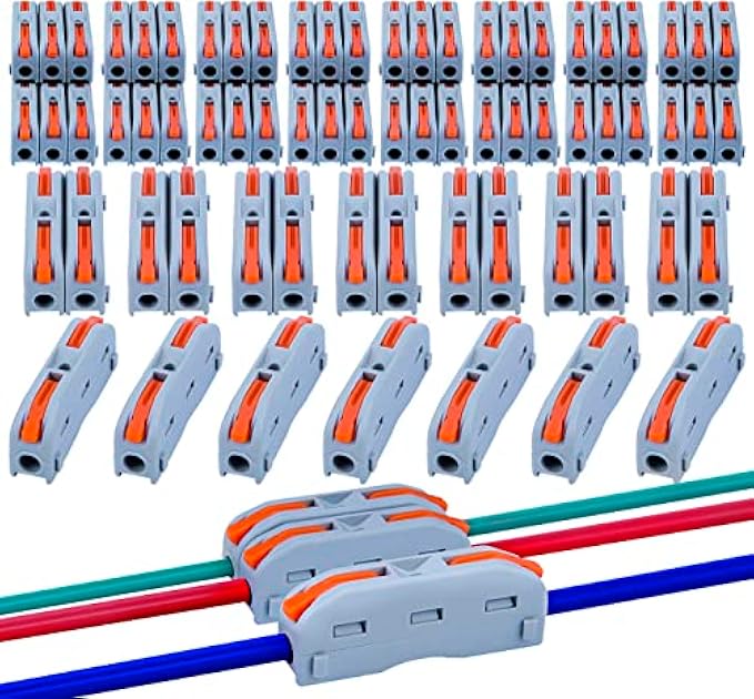 UBASE 100 Pcs Wire Connector 1 to 1 Inline Lever Wire Nut Connectors, 1 Conductor Compact Splicing  Electrical Connectors Butt Terminals for Circuit Inline 28-12 AWG, Can Be Arbitrary Splicing (grey)