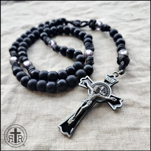 Rugged Rosaries® BLACK MONK ROSARY with Black Enamel Gunmetal Crucifix - Catholic Gifts2