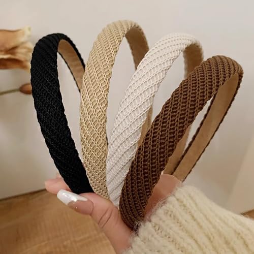 Image of DRESHOW 4 Pack Headbands for Women Thin Knitted Hairbands Turban Vintage Boho Head Bands Fashion Non Slip Head Wraps Hoop Hair Accessories