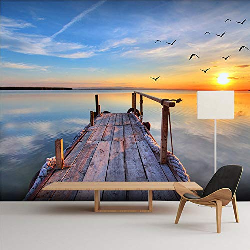 Paysage de bord de mer mural trompe l'oeil pour salon et grand panoramique TV 350x256cm