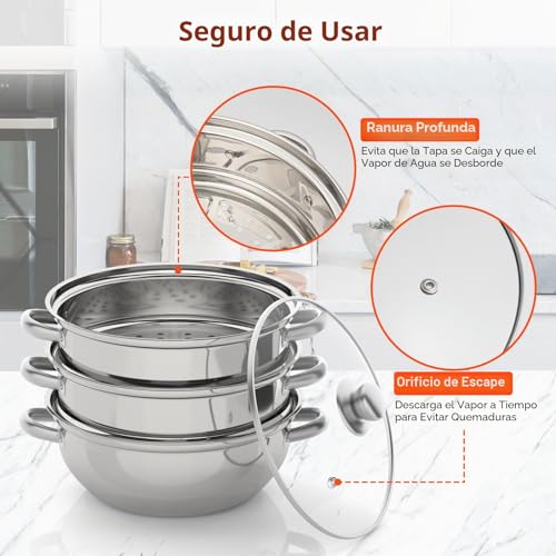 Vaporera de acero inoxidable con base para inducción de tres capas 3