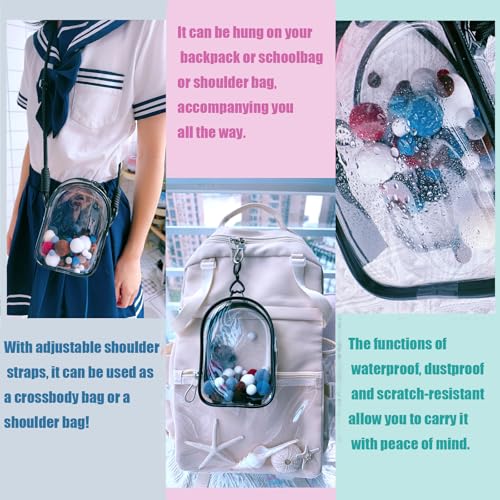 Image of Clear Doll Case with Keychain and Adjustable Strap, Waterproof Crossbody Bag for Blind Box Collectibles - Dustproof PVC Display Cover (Black, 5.9inch /15cm)