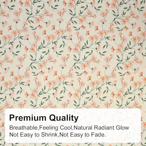 Image of FRESH FROM LOOM King Size Microfiber Floral Print Fitted Bedsheet - 240 TC, Hypoallergenic, Includes 2 Pillow Covers (Size - 78 x 72 Inches (Fits up to 10 Inch) | Barely-Peach)