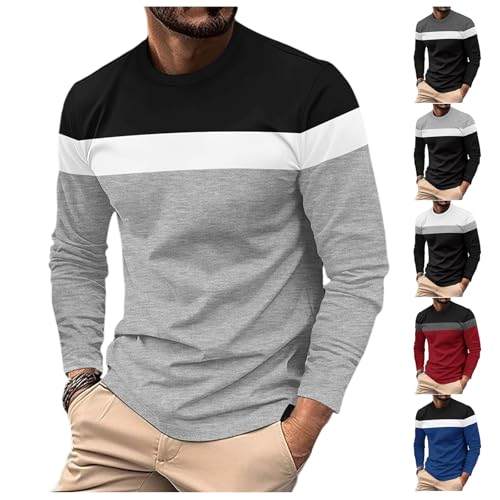 Men's Long Sleeve T-Shirt Classic Casual Crewneck Top Color Block Relaxed Fit Pullover Tee4