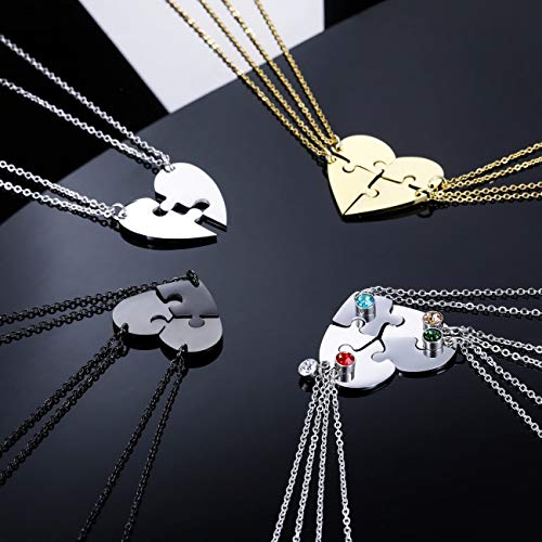 MeMeDIY Personalized Heart Pendant Jigsaw Puzzle Necklace Customized Name for Couples Men Women Engraving for Boyfriend Girlfriend Stainless Steel Lovers Set Jewelry for Family Love Friendship4