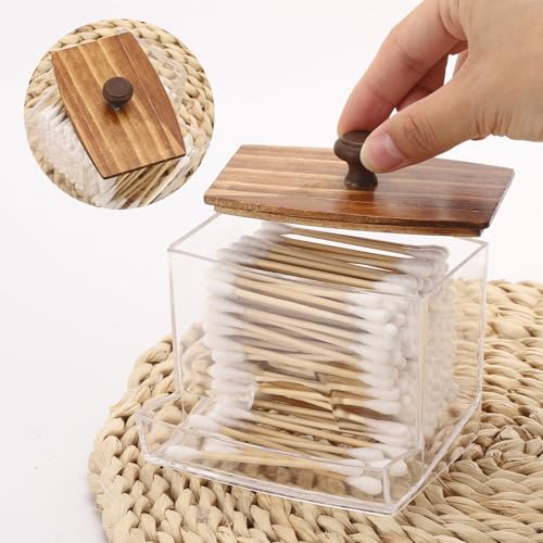 Image of Tbestmax 10oz Qtip Holder Dispenser Big Clear Bathroom Container for Cotton Ball, Cotton Swabs, Floss - Bathroom Organizer Accessories for Storage