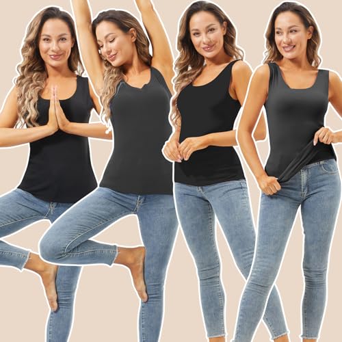 Image of Toulite 4 Pcs Thermal Tank Tops Women Underwear Tops Sleeveless Undershirt for Women Cotton Camisole Warm Base Layer