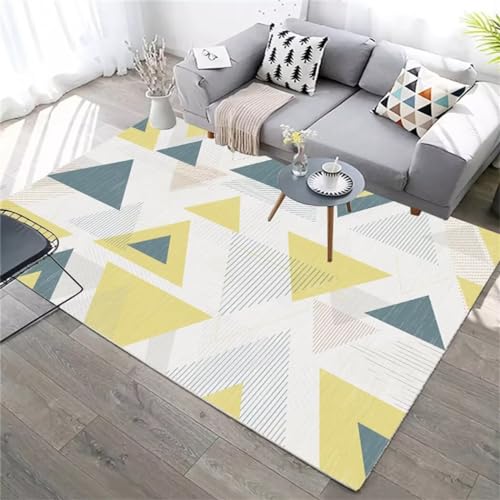 Tapis géométrique moderne jaune 50x80 à poils courts lavable pour lit