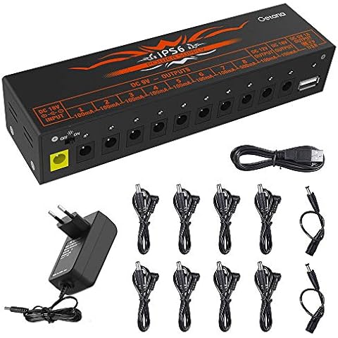Getaria Insulated Guitar Pedal Power Supply 10 DC Outputs for 9V/12V/18V Effects Pedals with Blue LED Instruction (IPS-6 Black) Cover