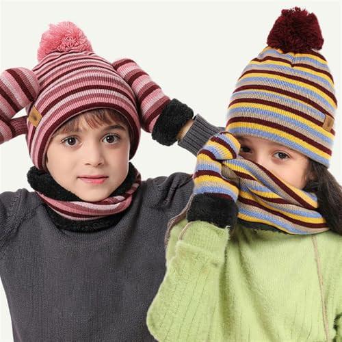 SK Studio Kids Winter Beanie Hat Scarf Gloves Set for Girls Boys Knit Warm Pompom Toddler Hats Mittens Neck Warmer4