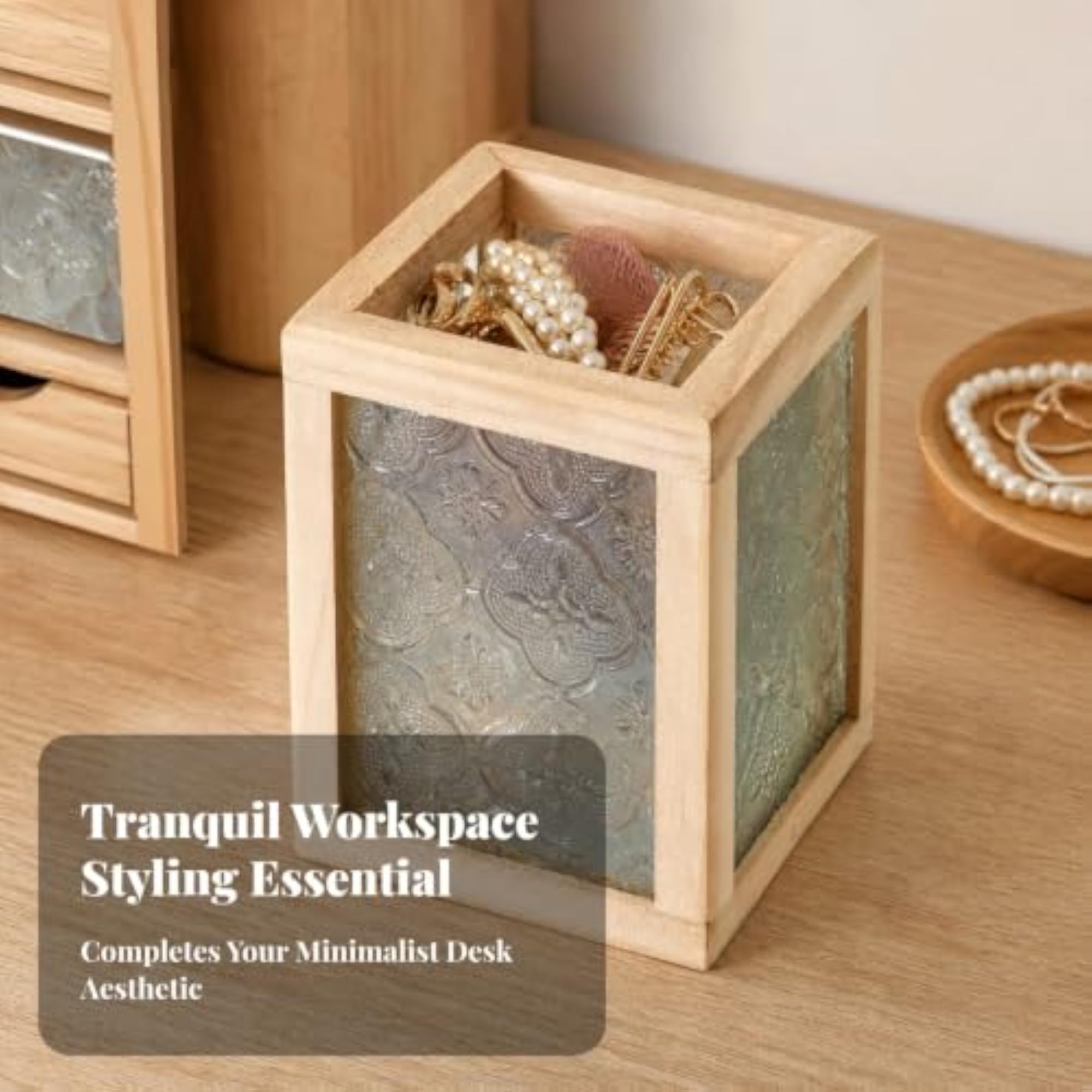 Multifunctional Rectangular Glass Side Storage Container, Decorative Organizer