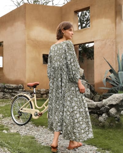 Image of Casual Summer Dresses for Women Deep V Puff Sleeve Boho Midi Floral Dress