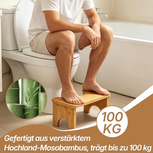 Atomvia Bambus Toilettenhocker Kackhocker Ergonomischer WC Hocker Erwachsene, Natürliches Bambusholz Klohocker Erwachsene mit Rutschfesten Füßen, Toiletten Fußhocker für Badezimmer WC Squat Hocker