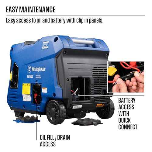 Westinghouse Outdoor Power Equipment 5000 Peak Watt Super Quiet Portable Inverter Generator, Remote Electric Start with Auto Choke, Wheel & Handle Kit, RV Ready, Gas Powered, Parallel Capable - Image 5