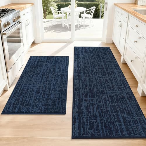 COSY HOMEER Non-Slip Kitchen Rugs 24x36 + 24x60 Navy