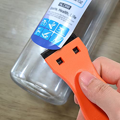 Image of EHDIS 1.5 inch Plastic Razor Scraper Tool with 10pcs Double Edged Blades for Adhesive Remover,Removing Labels Stickers Decals Taping on Glass Windows(Orange)