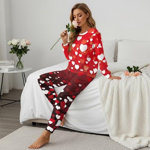 Image of Womens Lounge Set Long Sleeve Soft Pajama Sets Casual 2 Piece Pj Outfit Crewneck Sleepwear with Pockets Plus Size