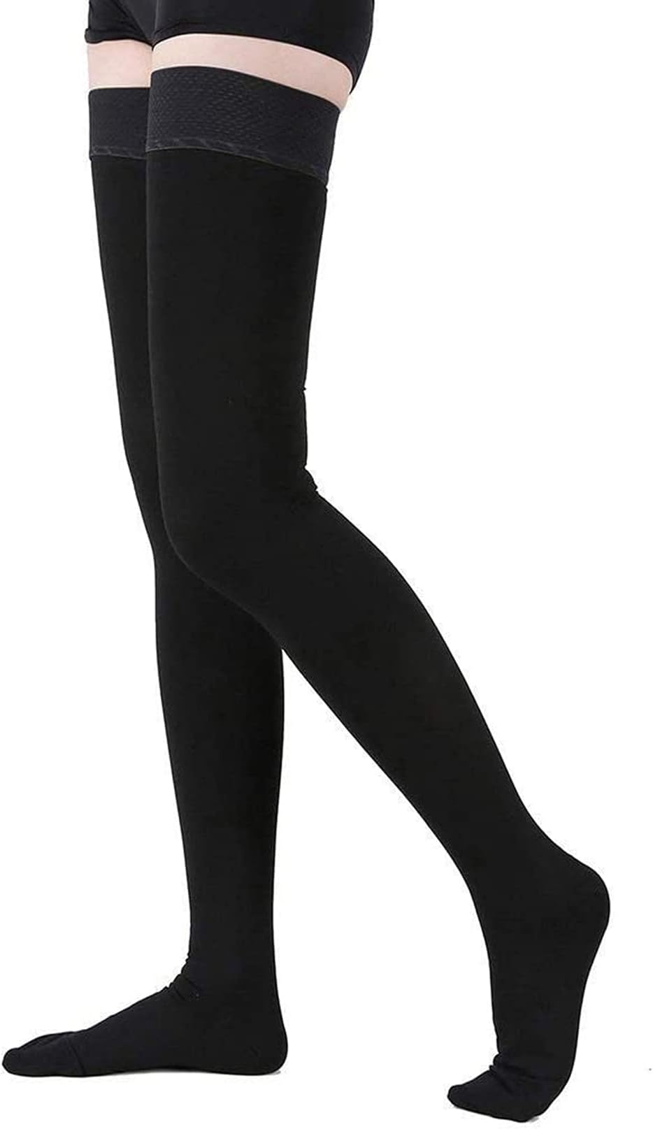 TOFLY® Thigh High Compression Socks for Women & Men, Closed Toe 15-20mmHg Graduated Medical Compression Stockings with Silicone Band, Opaque Support Stockings for Varicose Veins, Edema, DVT,Black M
