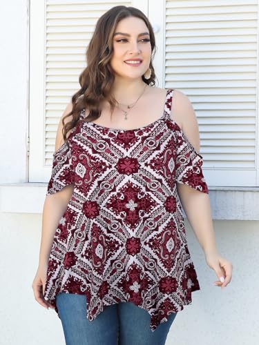 Image of LARACE Cold Shoulder Tops for Womens Summer Clothes Spaghetti Strape Tunic Oversized Shirts Asymmetrical Plus Size Blouse