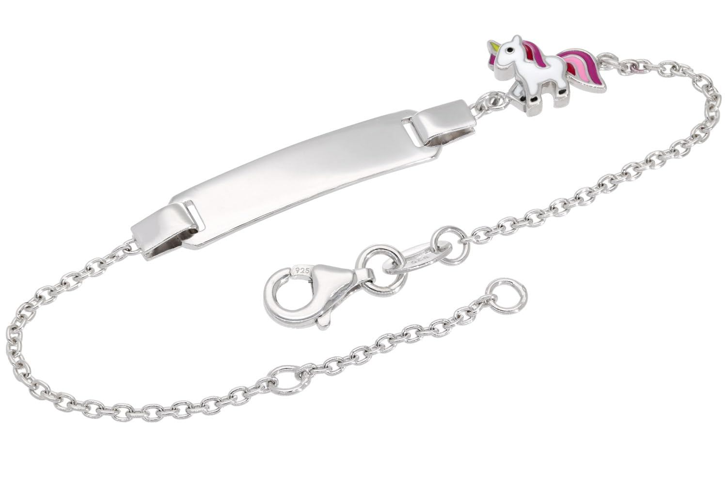 trendor Pulsera infantil de unicornio grabada, plata de ley 925, | Elegante joyería grabada para niños, fina cadena de ancla