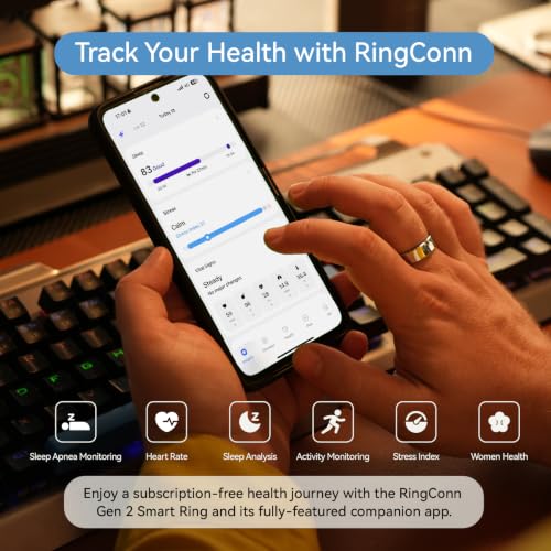 Image of RingConn Gen 2, World's First Smart Ring with Sleep Apnea Monitoring, No APP Subscription, 12-Day Battery Life, Stress /Heart Rate /Women's Health Tracker, Android & iOS Compatible (Rose Gold, Size 8)