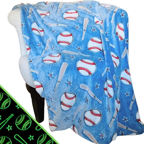 Blanket Buddies Baseball Throw Blanket: Glow in The Dark Cozy Soft Warm Fleece Blanket for Boys and Girls 50 x 60 (Navy)