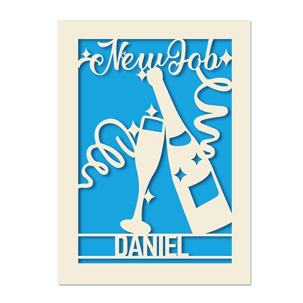 Personalised New Job Card for Him Custom Gift Cards for Girls Boys Women Granddaughter Mum Dad Congratulation Gift for Daughter Son at Commemorable Moment (Blue)