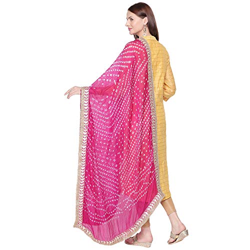 Woman's Bandhini Silk dupatta with Gotta Patti Border.3
