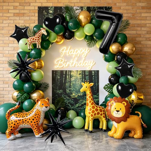 Image of TONIFUL 7th Birthday Balloons Kit 40 Inch Black Large Number 7 Foil Balloon | with 18Inch Helium Mylar Heart Star Balloons for Kids Women Men Birthday Anniversary Graduation New Year Eve Party Decoration