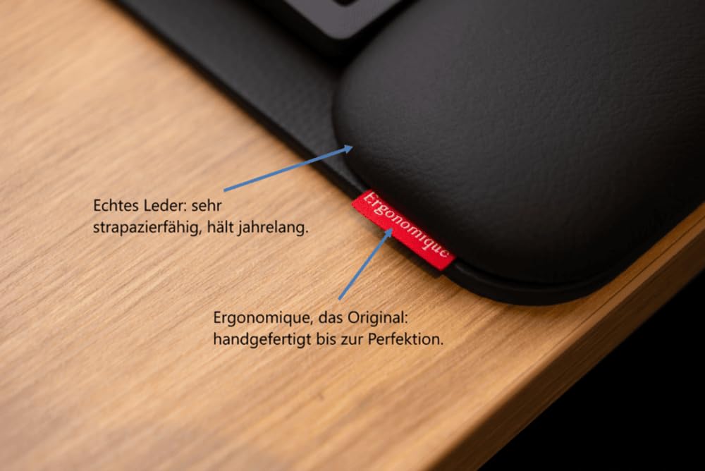 Ergonomische Handgelenkauflage für Tastaturen, schwarz, 495 x 270 x 25 mm | ErgoPols Classic Modell, ergonomisch, für Tastaturen, für Büro/Zuhause, hochwertiges Leder, pflegeleicht