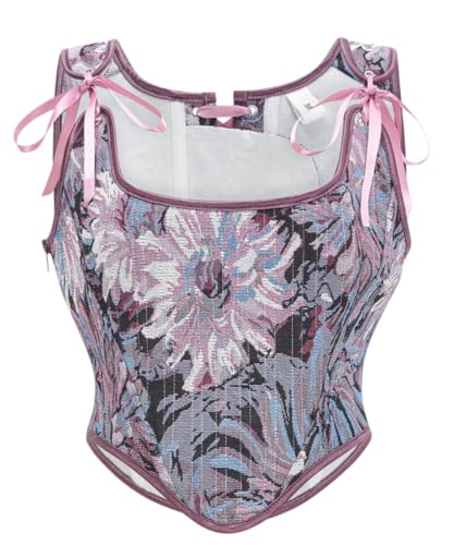 Image of CONCINEROS Women's Summer Vintage Floral Renaissance Corset Top for Women Y2k Tops Sleeveless Drawstring Crop Top