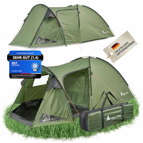 TENTZONE Dome 01, Wasserdicht 4000mm, 2-3 Personen Campingzelt, Vorraum mit abnehmbare Bodenplane, Belüftungsöffnungen, Grün