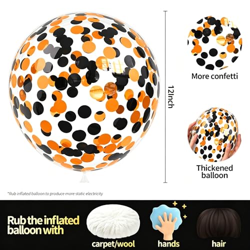 Image of Orange Black Confetti Balloons 25 Pcs, 12 Inch Thickened Clear Latex Balloon with Confetti Inside for Halloween Party Decorations Birthday Baby Shower Bridal Shower Decoration Supplies