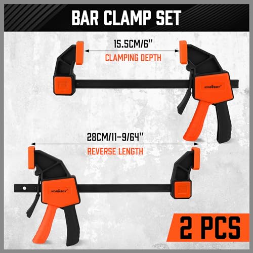 Image of HORUSDY 6-Inch Bar Clamps for Woodworking, 2-Pack Quick Grip Clamps, Heavy-Duty F-Clamp & Spreader, Trigger Clamp with 150 LBS Load Limit for Woodworking, Carpentry, and DIY Projects