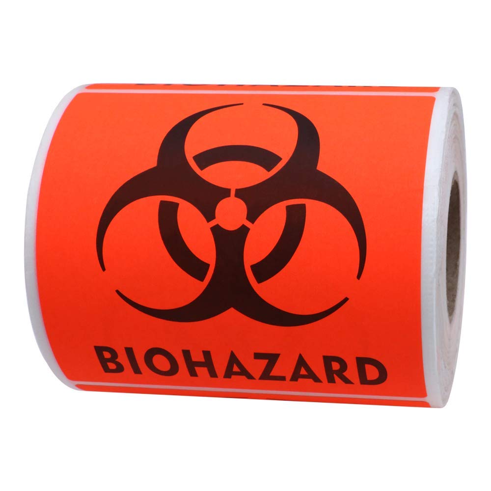Hylabelest Biohazard Warning Labels 4x4 inch Fluorescent Red Orange Hazardous Stickers for Biological Hazard