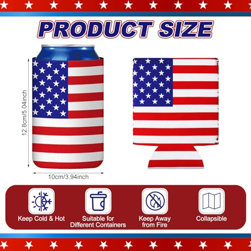 Image of Yungyan 12 Pcs 4th of July American Can Cooler Patriotic Sleeves 250th Anniversary for 1776-2026 Independence Day Red Blue USA Flag Accessories Memorial Day for Party Favors Decoration(Classic Style)