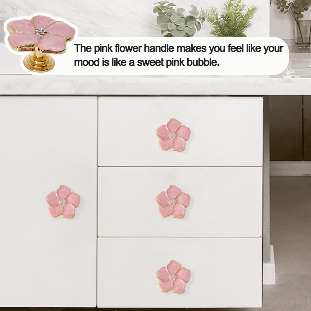 4 pcs Petal Knob Handle Unique Zinc Alloy Flower Shape Single Hole Knob Handle for Cabinets,Drawers, Wardrobes Furniture Decoration(Pink)