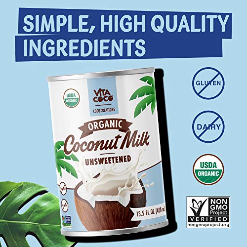Vita Coco Organic Coconut Milk, Unsweetened Original | Dairy-Free, Gluten-Free, Kosher, Vegan, Non-GMO | Quality Ingredients & Rich Flavor | Creamy and Smooth Texture | Easy Pull Top Can | 13.5 FL OZ (12 Pack) - Thumbnail 4