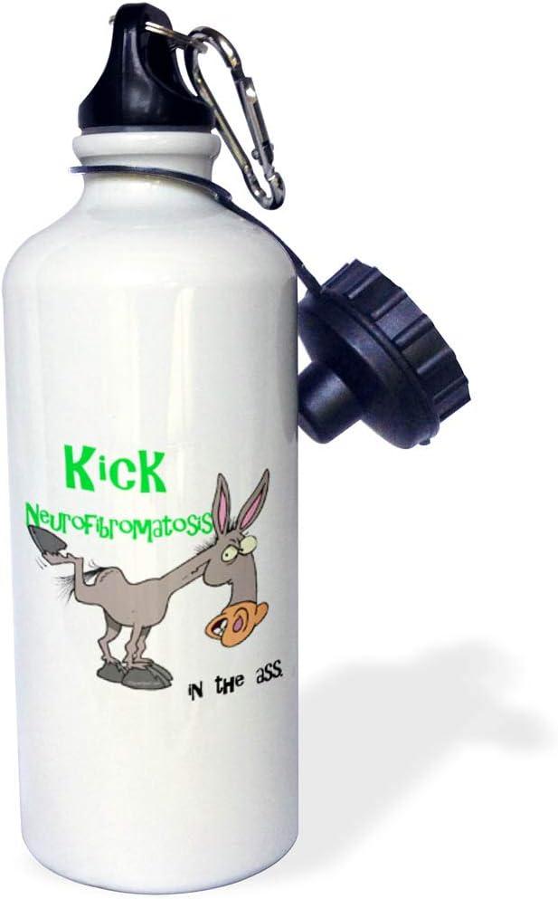 3dRose "Kick Neurofibromatosis In The Ass Awareness Ribbon Cause Design" Sports Water Bottle, 21 oz, White
