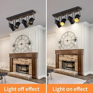 SEEBLEN 4 Light Black Wood Track Lighting Fixtures, Farmhouse Directional Ceiling Spotlight with Rotatable Light Head, Kitchen Track Lighting for Dining Room, Living Room, Closet,Sink. SEEBLEN 4 Light Black Wood Track Lighting Fixtures Farmhouse Directional Ceiling Spotlight with Rotatable Light Head Kitchen Track Lighting for Dining Room Living Room ClosetSink