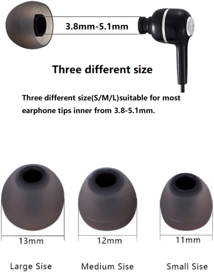 Earbud Tips Replacement Earbud Tips Ear Bud Replacement Pieces Silicone Soft and Comfortable Fit for Inner Hole from 3.8mm - 5.1mm Earphones 9 Pairs S/M/L Gray-Black