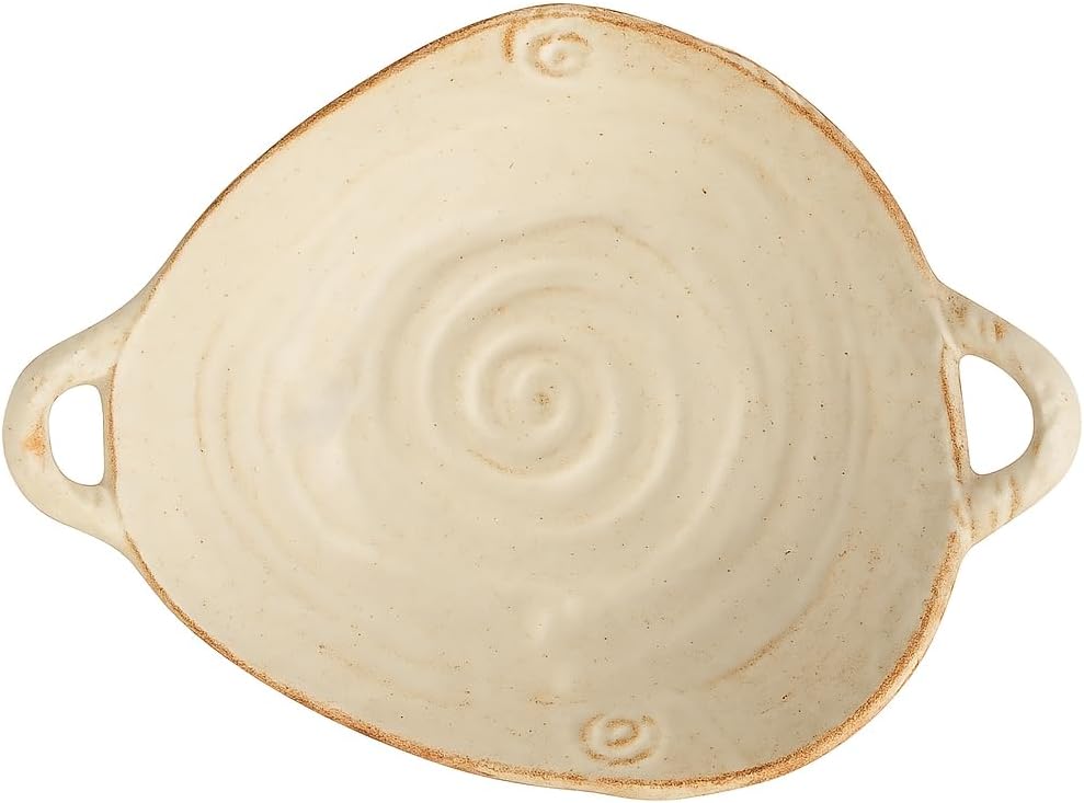 Retro Glazed Ceramic Serving Bowl with Handles Irregular Bowl Opening for Spaghe…