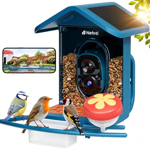Vogelhaus mit Kamera AI Identifizieren von Vögeln 2 4 GHz/5 GHz solarbetrieben Eichhörnchensicher sofortige Benachrichtigungen 2K Live View Kamera Vogelfutterspender für den Hinterhof