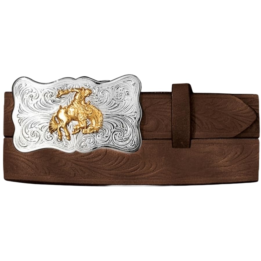 Bucking Bronco Buckle Embossed Cowhide Belt for Kids by Justin
