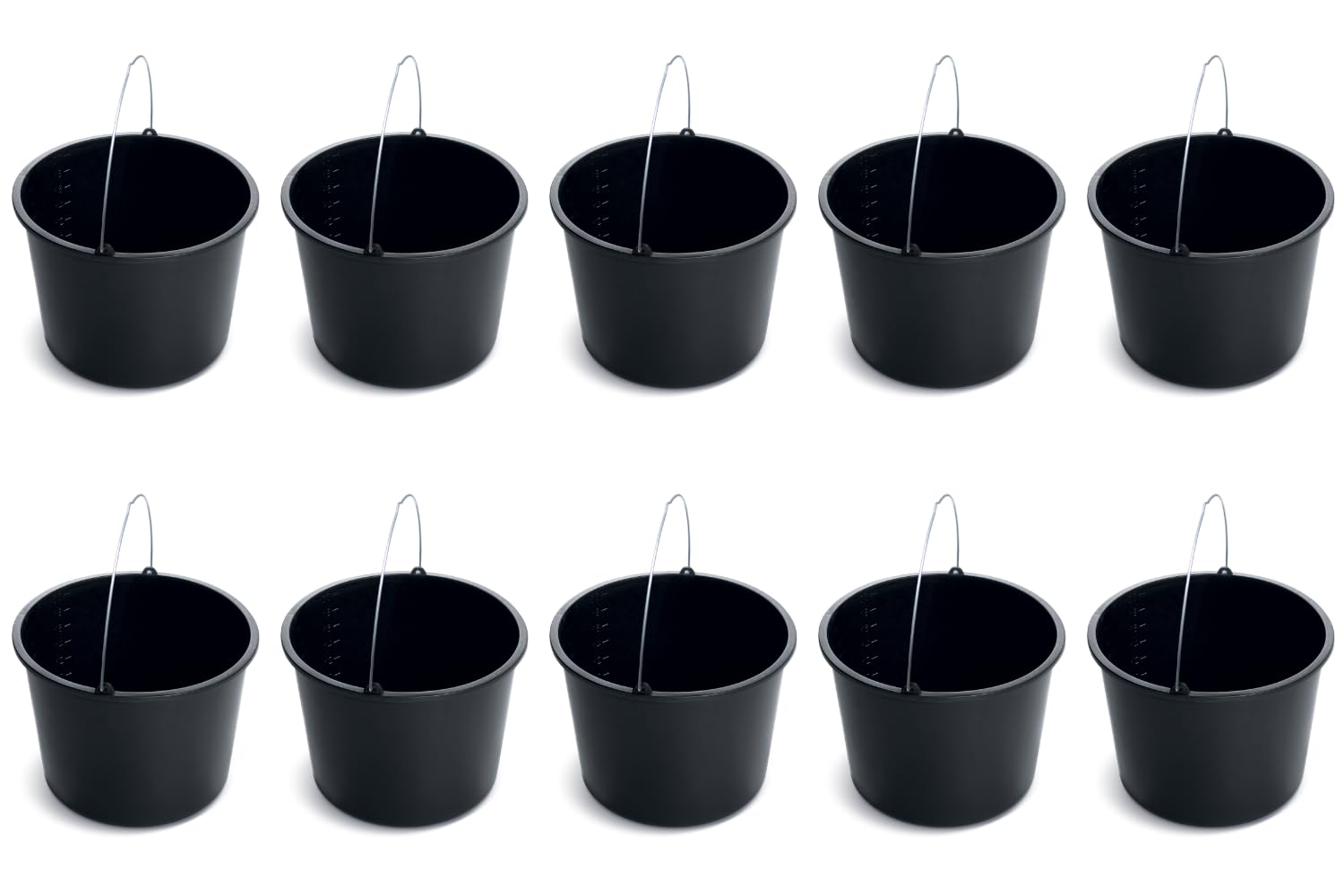 Black Plastic Bucket by Stolmet, Four Sizes (5L, 12L, 16L, 20L), Durable and Versatile solution for use at home, garden, construction sites, or workshops, Set of 1, 3, 5 or 10 (10, 20 Litres)