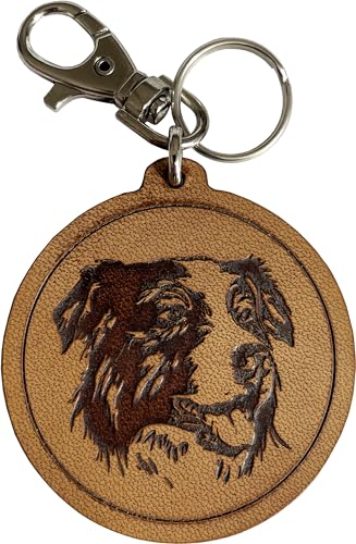 Etabeta Artigiano Toscano Portachiavi Cane Border Collie inciso in Vero Cuoio, tamponato e rifinito a mano Made in Italy