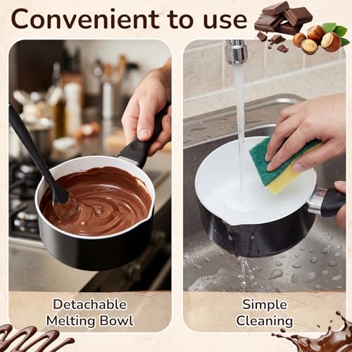 ROCEEI Electric Chocolate Melting Machine with Silicone Spatula, Candy Melter with Adjustable Temperature Control, Removable Aluminum Bowl for Chocolate, Butter, Cake Pops and Strawberries(Single Pot)