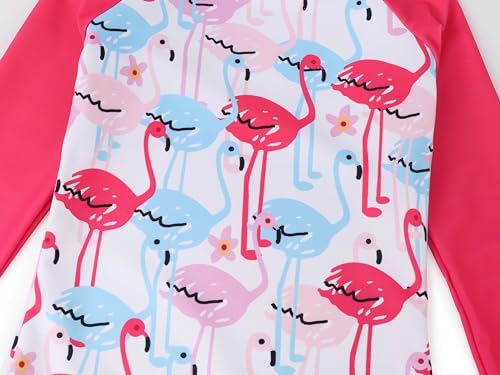 Image of Jurebecia Little Girls Flamingo Swimsuit Bikini 3 Piece Bathing Suit Kids Long Sleeve Rash Guard Set Summer Beach Tankini Swimming Pool Party Water Sport Swimwear Pink Size 9-10 Years